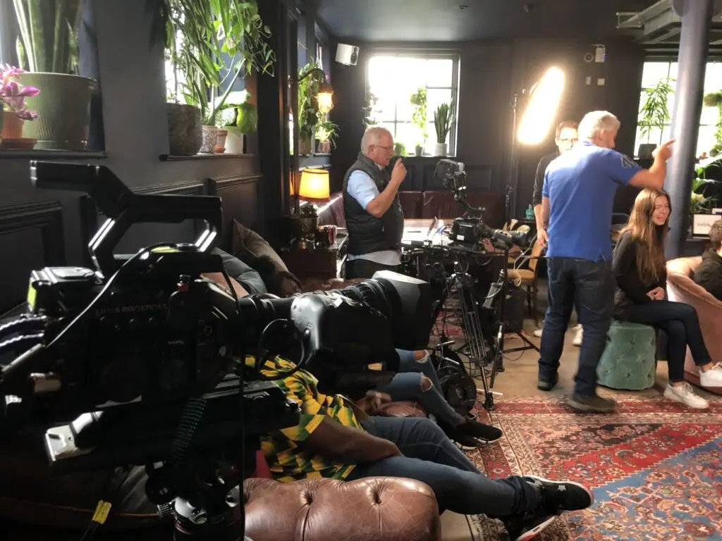 Camera operators filming a live performance with multiple angles
